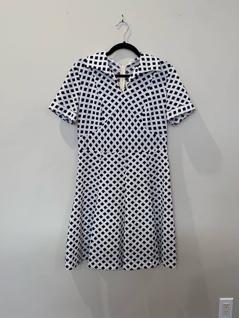 Vintage 50s Style Luritt Black and White Geometric Midi Dress